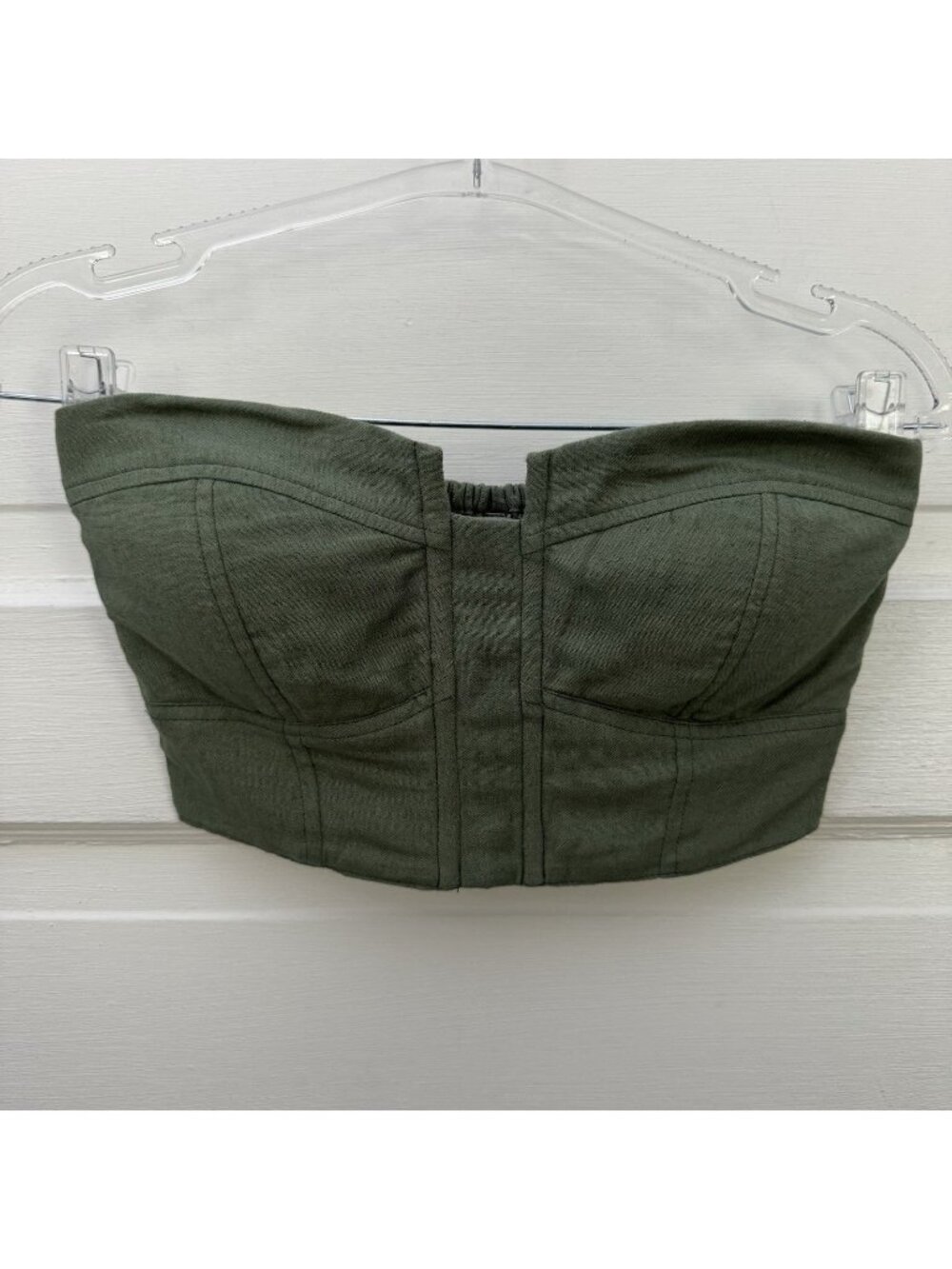 Lily Jean Elsa Bustier Top XS Olive Green Linen Strapless Corset Crop